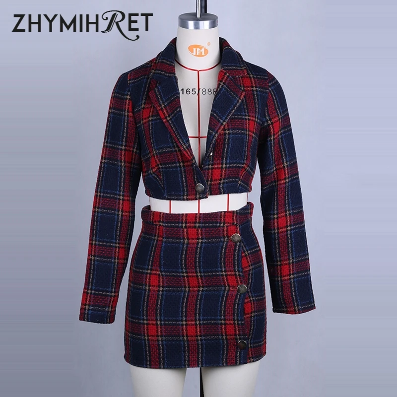 Zhymihart комплект из 2 предметов для осени и зимы платье в клетку укороченный топ