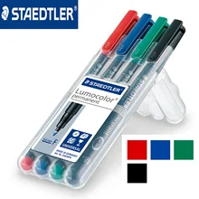 Staedtler 318WP4 Lumocolor Перманентный маркер, ручка для рисования, тонкая точка, 0,6 мм, универсальные ручки краски, маркер для CD бумаги, деревянная фломастер