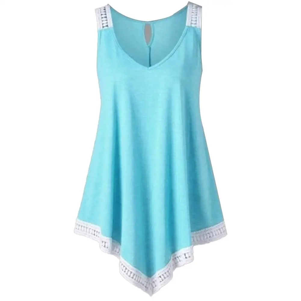

Plus Size Summer Women Solid Color V Neck Hollow Out Tank Top Irregular Vest new
