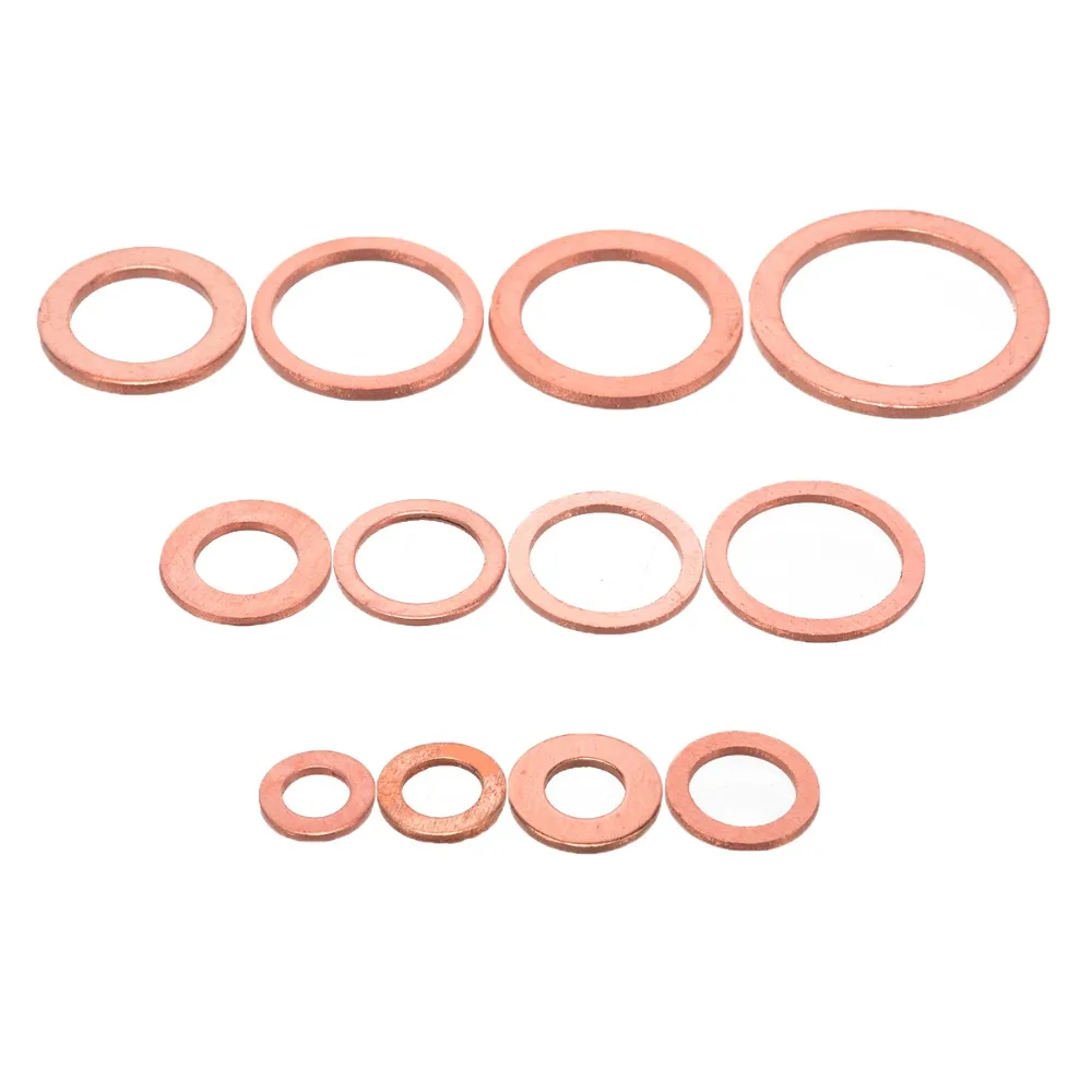 Skup 280 sztuk 12 rozmiary podkładki miedziane różne stałe uszczelka miedziana podkładki uszczelniające zestaw pierścieni M5 6 8 10 12 14 16 20 z obudowa z tworzywa sztucznego