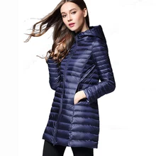 Весна осень зима 90% белый утиный длинный пуховик женский ультра легкий вес пуховик женский с капюшоном на молнии Верхняя одежда QH1199