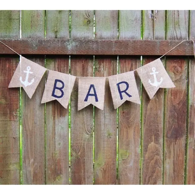 

Rustic Bar bunting Personalized wedding Burlap garland home party decor Photo nautical wedding anchor nautical hessian bunting