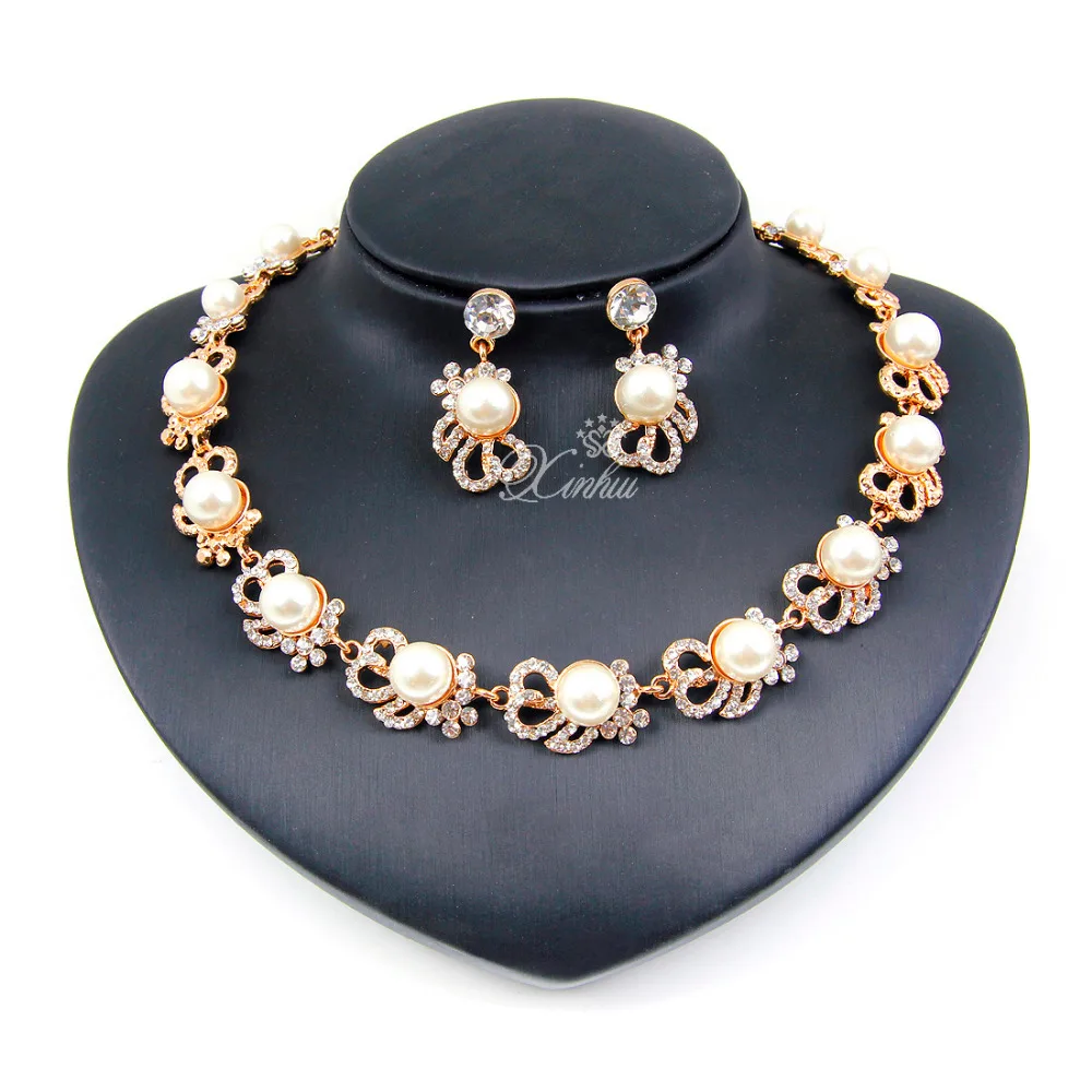 Fashion Imitation Pearl Dubai Gold Plated Necklace set Russian women