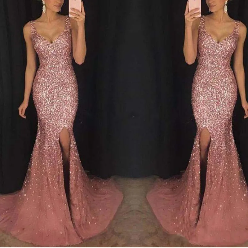long pink glitter dress