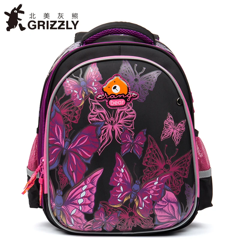 

GRIZZLY NEW Russia Kids School Bags Children Orthopedic Waterproof School Backpack for Primary School Girls Grade 1-4