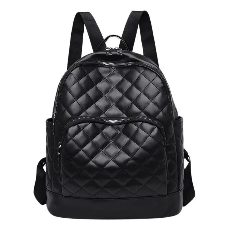 

Solid Color Lattice Travel Backpacks Women Casual School Bags Preppy Style Knapsack PU Leather Rucksack Mochila Feminina Mujer