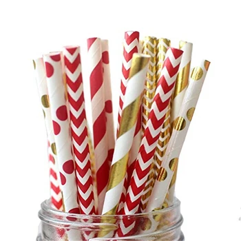 

300pcs/lot Paper Straws Pink Blue Mint Purple Red and Foil Gold Party Straws for 1st Birthday Gender Reveal Baby Shower