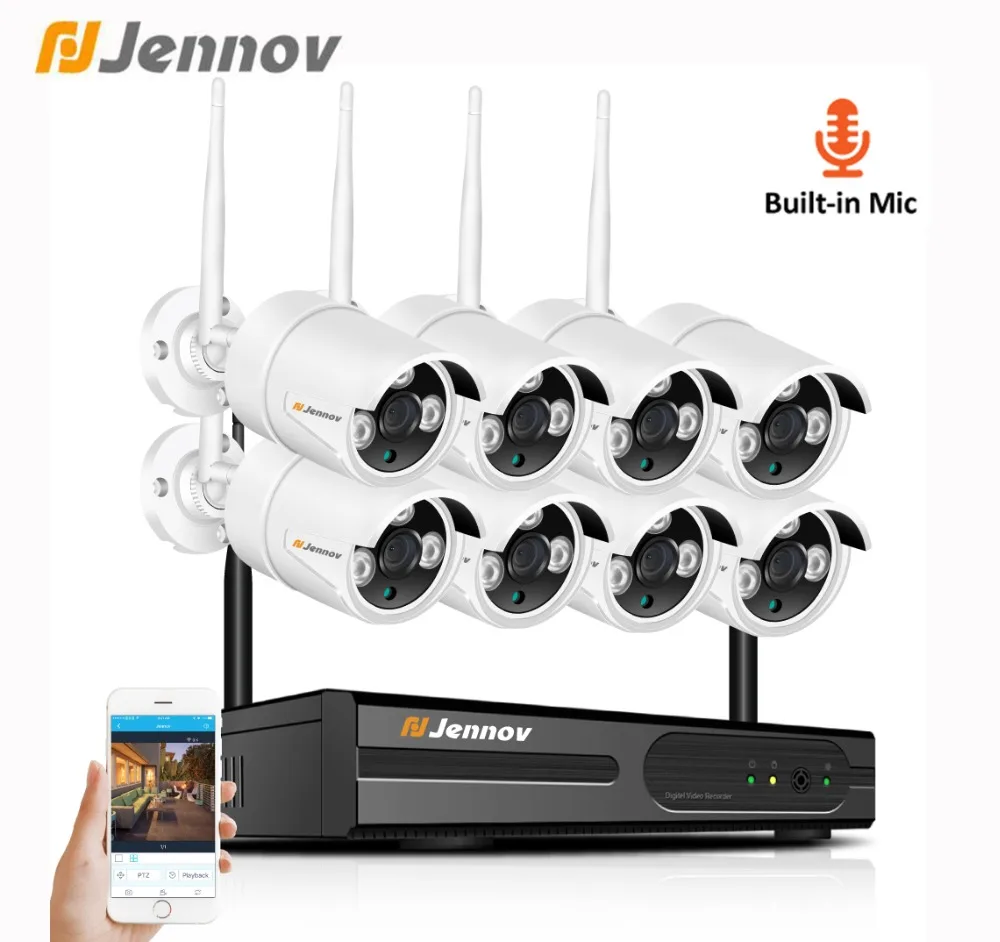 

Jennov 8CH 1080P 2MP Outdoor Camera Surveillance Audio System Wireless NVR CCTV Set Security Camera System Wifi Support ONVIF HD