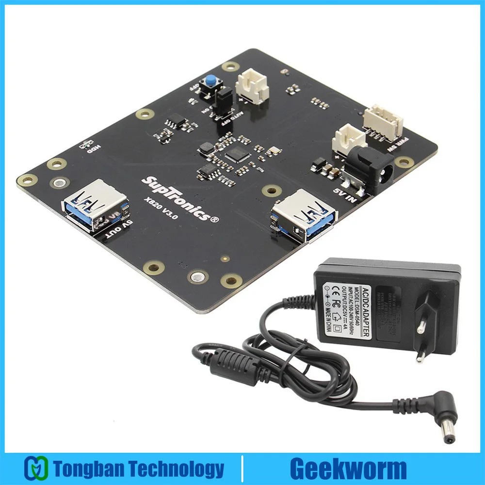

DC 5V 4A EU Power Adapter+X820 V3.0 2.5 inch SATA HDD/SSD Storage Expansion Board Kit for Raspberry Pi 3 Model B+/ 3B