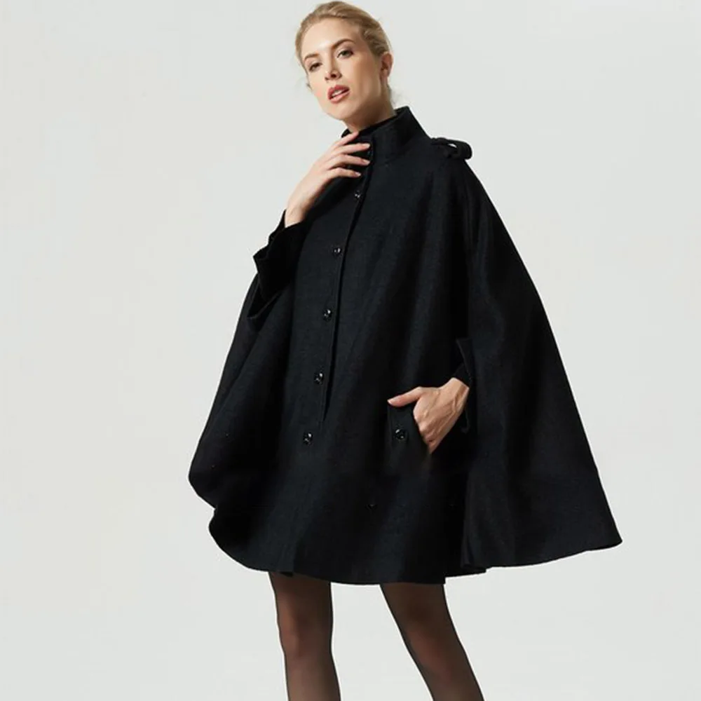 Bohoartist, женская черная шерстяная накидка, пальто на пуговицах, свободные, повседневные пончо, модное, Осень-зима, пальто для женщин, хит, верхняя накидка, пальто