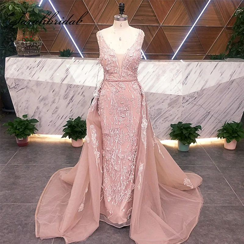 

New Arrival Real Pictures Celebrity-Inspired Dresses 2 in 1 Detachable Tail Women Luxury Formal Evening Party Gown Presale L5478