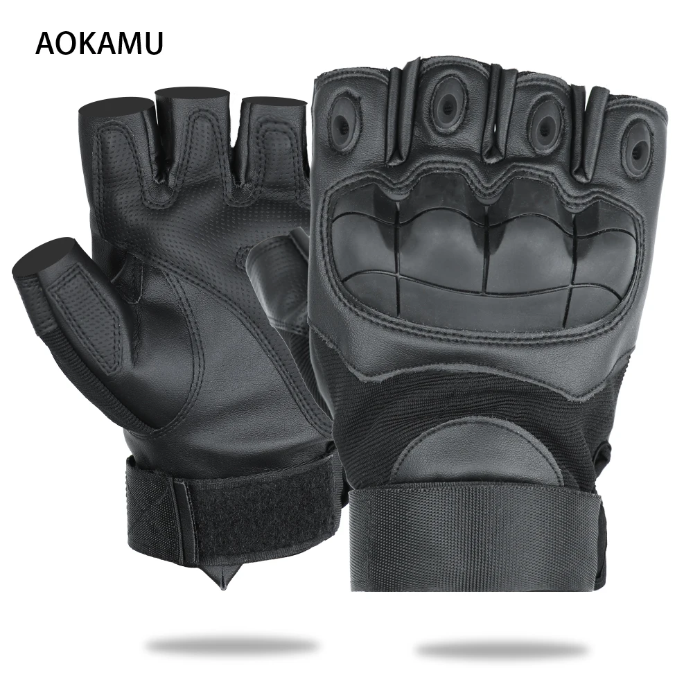 2018 Tactical Fingerless Gloves Military Army Airsoft Paintball Leather