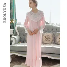 Элегантный стиль корта женское платье с расклешенными рукавами розовое хлопковое Ночное платье длинная ночная рубашка кружевная ночная сорочка Ночная сорочка в викторианском стиле T161