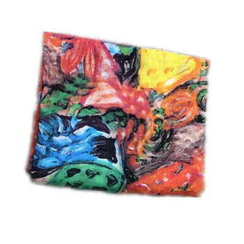 

Pure natural ramie fabric Coloured oil painting tissu High-end thin summer dress gown dress patchwork