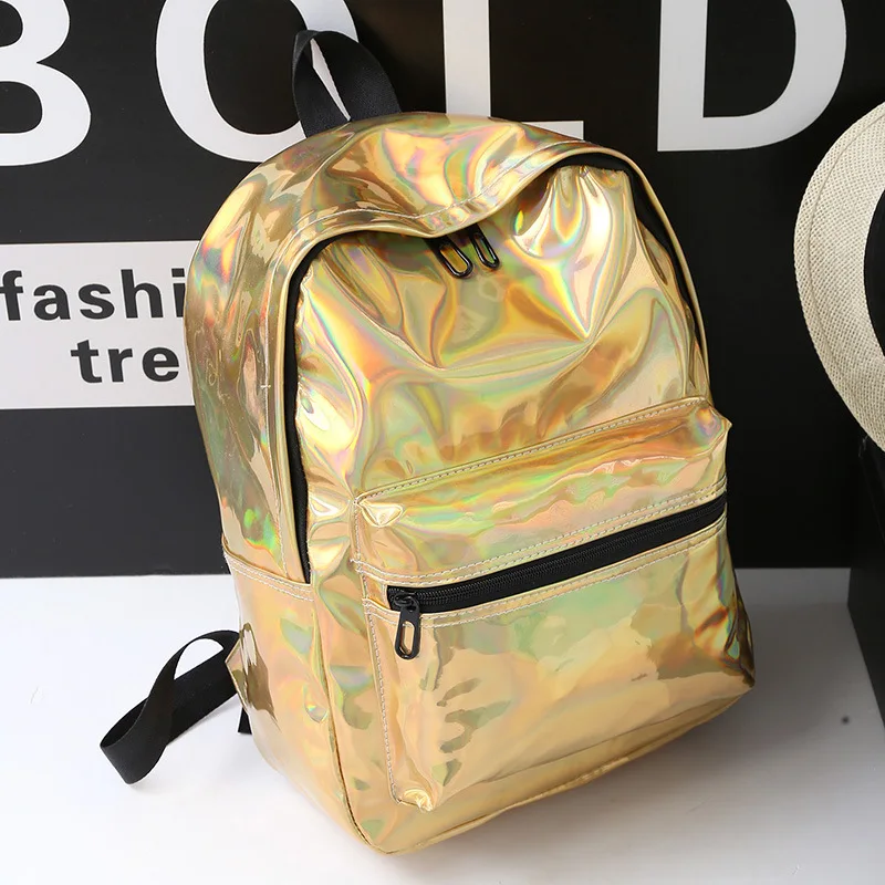 Женский рюкзак голограмма лазерные рюкзаки для девочек школьная сумка женская простая серебряная сумка кожаная голографическая Сумка Основной - Цвет: Золотой
