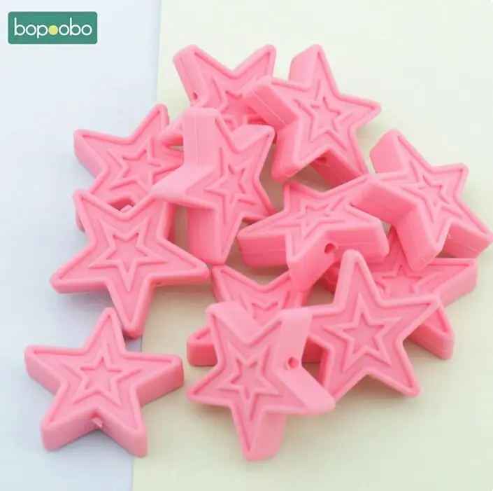 Bopobo, силиконовый Прорезыватель со звездами, 5 шт., 3 см, без бисфенола, пищевого качества, силиконовый прорезыватель, сделай сам, прорезыватель, ожерелье, аксессуары, бусины, детский Прорезыватель - Цвет: pink