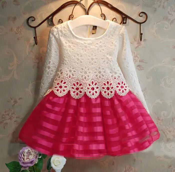 Кружевное вязаное платье для маленьких девочек платье принцессы с длинными рукавами одежда для девочек 3 вида цветов для детей от 2 до 7 лет