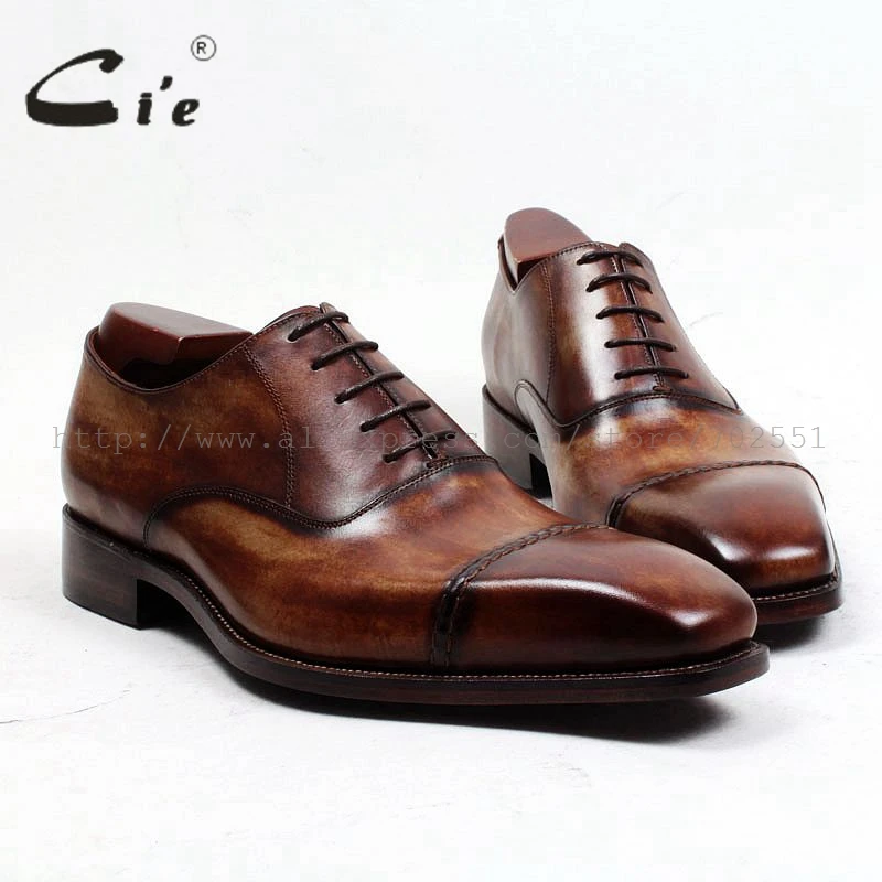 - cie Free Shipping Bespoke Handmade Mens Oxford Shoe Office Career HandPainted Laceup Square Captoe Full Grain Leather OX498