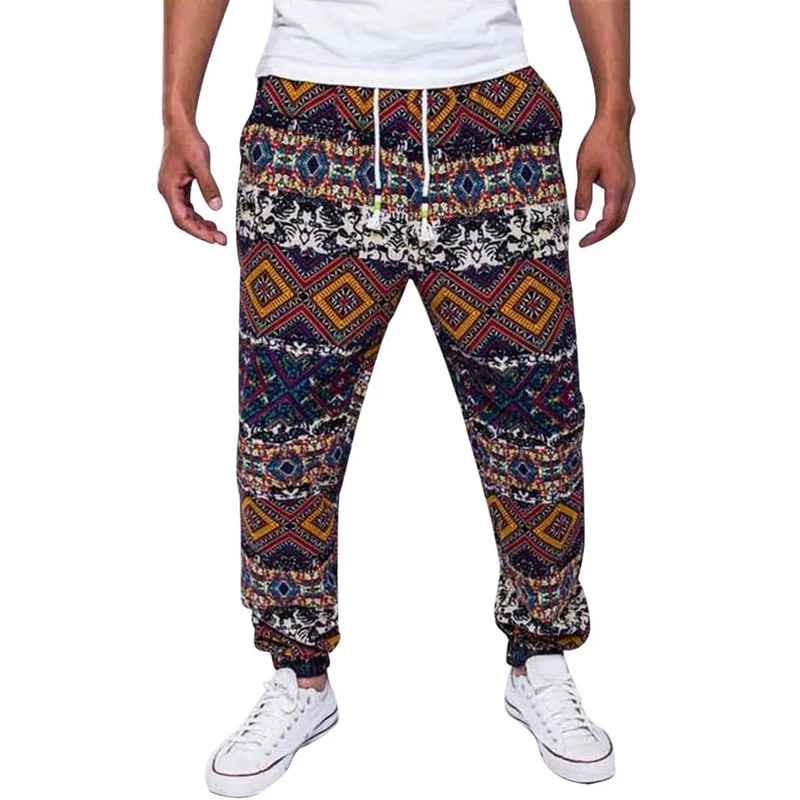 

Bohemian Cotton Linen Pants Men Floral Print Joggers High Street Autumn Sweatpants Casual Loose Trousers Vintage Pantalon Homme