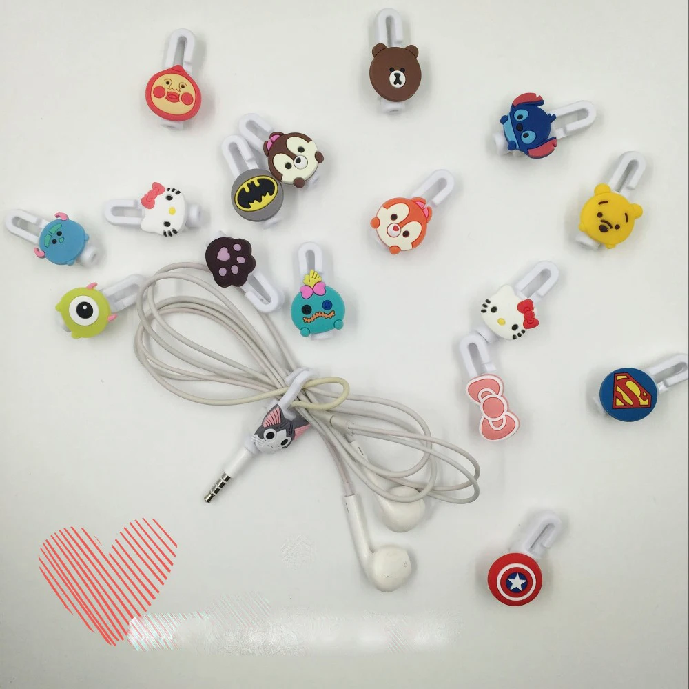 30pcs/lot Cartoon Earphone Headphone Cable Protector headphones line saver and cable winder cord