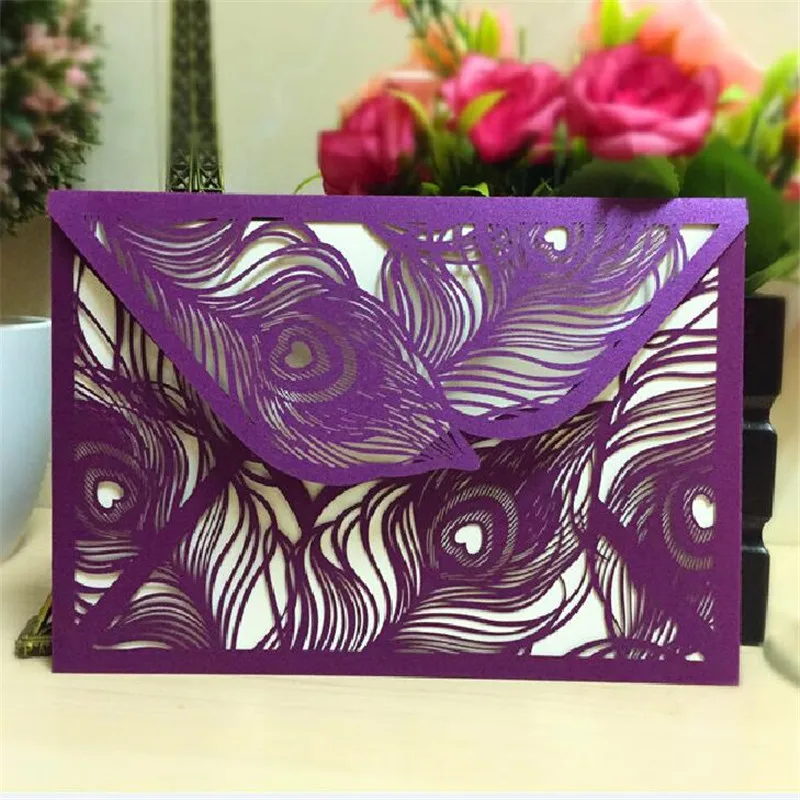 

1pcs wedding invitations cards laser cut Peacock feather wedding card invitations for wedding birthday loving party gift cards