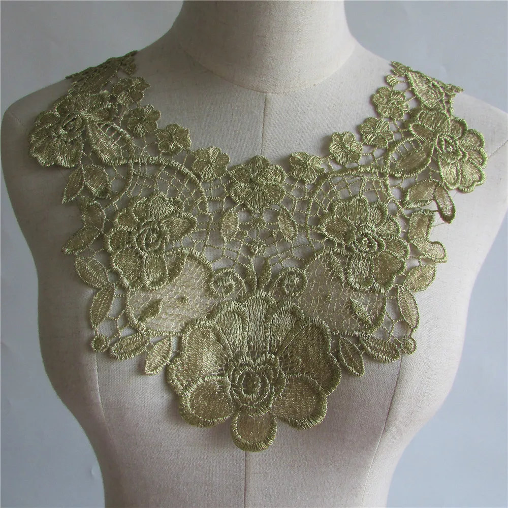 Buy Fashion all match golden Embroidered Lace Neckline