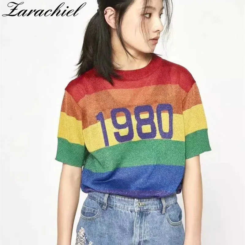 women rainbow striped shirt