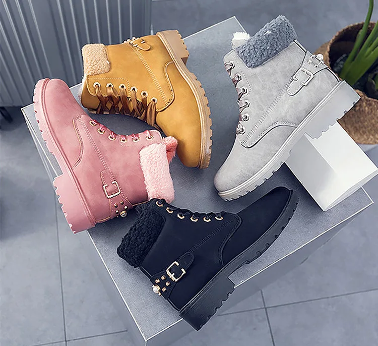 Женские ботинки; коллекция года; Лидер продаж; модные зимние ботинки на шнуровке; женская обувь; женские теплые бархатные зимние ботильоны; женская обувь