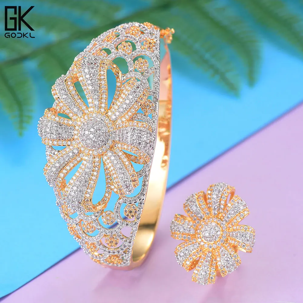 

GODKI Luxury Cubic Zircon Crystal CZ Jewelry Sets For Women Wedding African Bridal Bangle Ring Set aretes de mujer modernos 2018