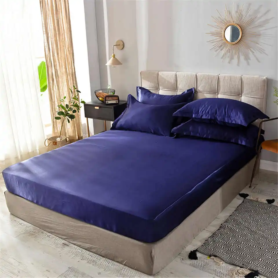 Liv-Esthete Wholesale Luxury Satin Silk Purple Fitted Sheet Silky Mattress Cover Queen King Bed Sheets For Women Men 1pcs