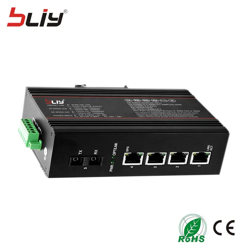 Bliy 1GX4GT 4 гигабитный промышленный волоконный переключатель ethernet порт одномодовый двойной волоконно-оптический переключатель поэ ethernet mikrotik