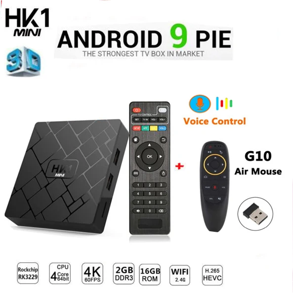 2G 16G G10 Rockchip RK3229 HK1 Мини ТВ приставка Android 9,0 четырехъядерный процессор 2 Гб ОЗУ 16 Гб ПЗУ H.265 4K 2,4G wifi Голосовая воздушная мышь опционально - Цвет: 2G 16G G10