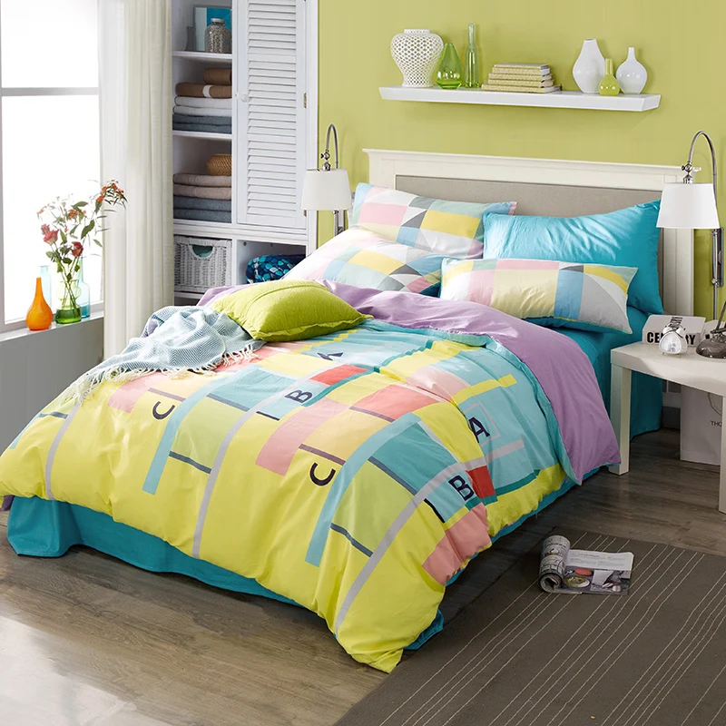 Bed linen cotton Cartoon Bedding Set Heart/Geometric/Striped/Checked Style Duvet Cover quilt cover Pillow Cases Bed Sheet 4pcs