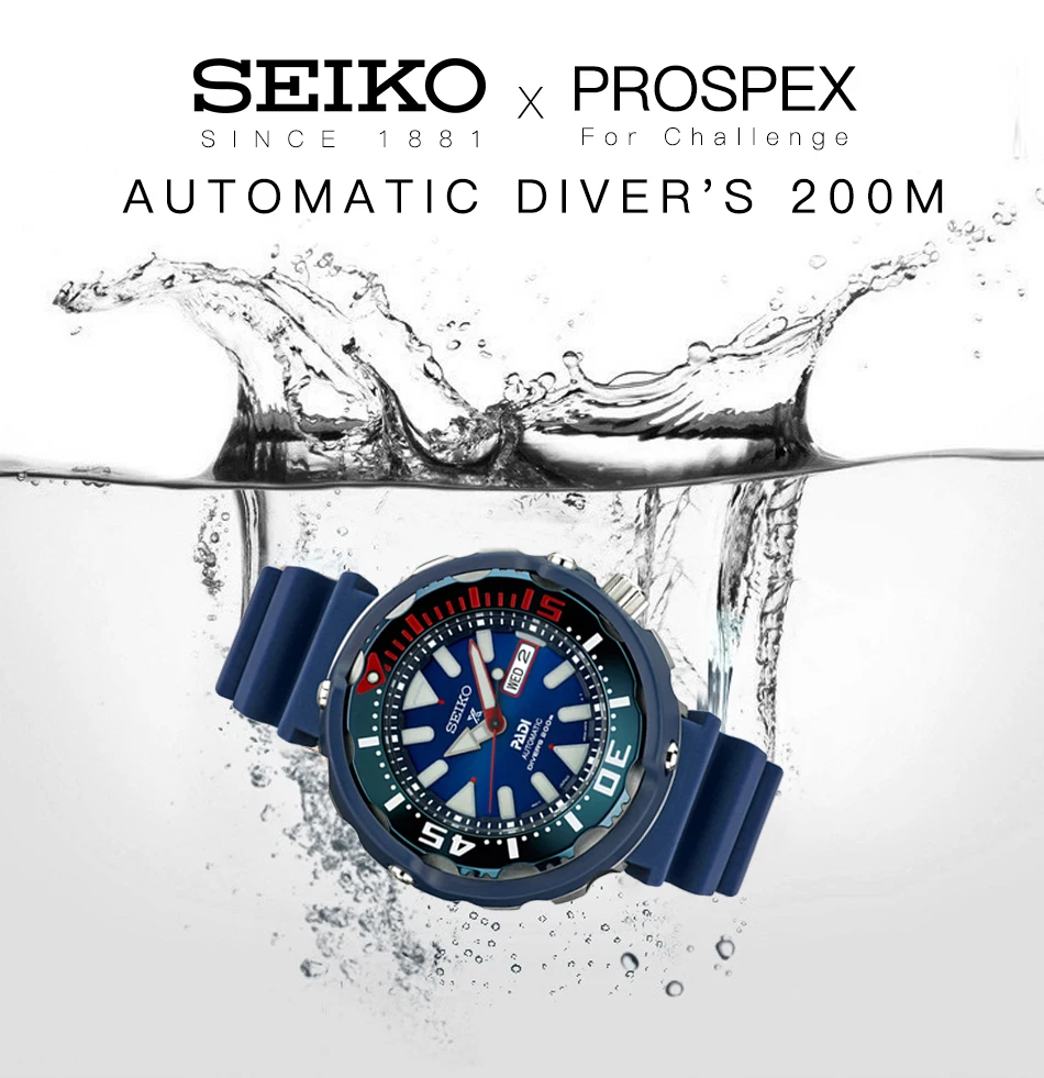 Оригинальные часы Seiko Padi, 20 бар, водонепроницаемые автоматические мужские часы, высокопрочные ремешки из смолы для ныряльщика, для плавания SRPA83J1