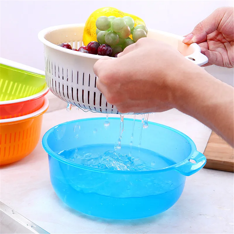 

1pc Plastic Single Drain Basket Round Hollow Fruit Vegetable Cleaning Strainer Storage Baskets Kitchen Tool High Quality