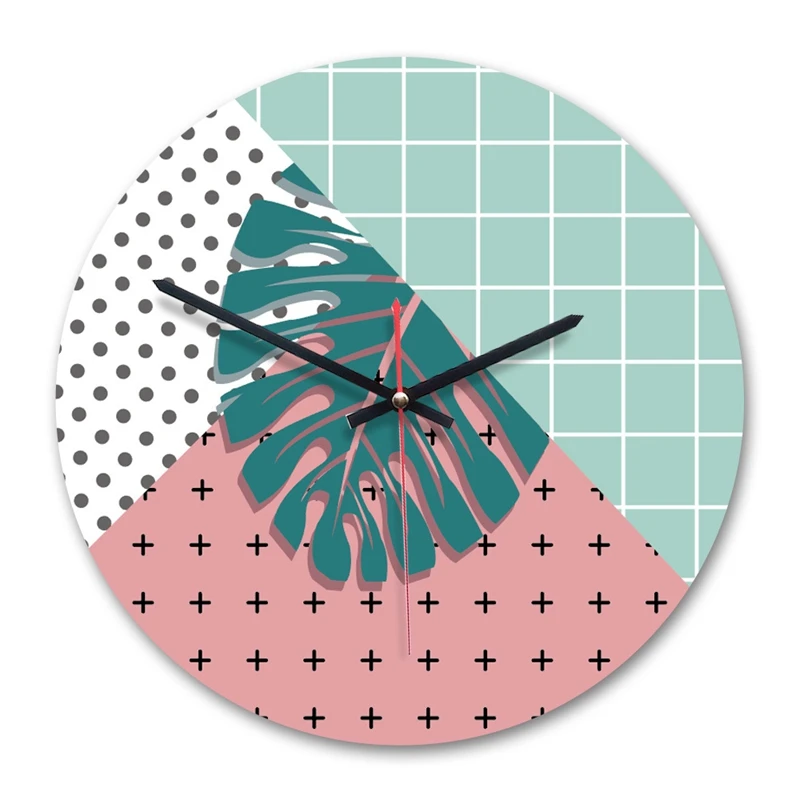

Green Leaf Plant Wall Clock Creative Frameless Silent Watches Nordic Fresh Personality Living Room Kitchen Decorative