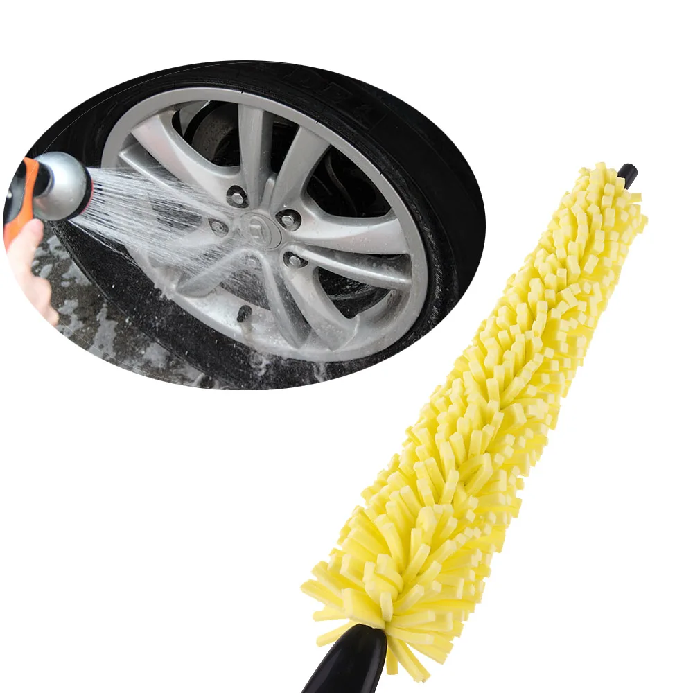 

Practical Black Plastic Handle Yellow Sponge Wheel Tire Rim scrub Brush dust Cleaner Tool for Car Truck New