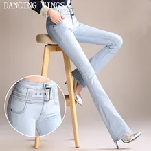 Весна Осень Женские ковбойские длинные штаны с высокой талией эластичные тонкие расклешенные брюки женские широкие прямые джинсы Feminino