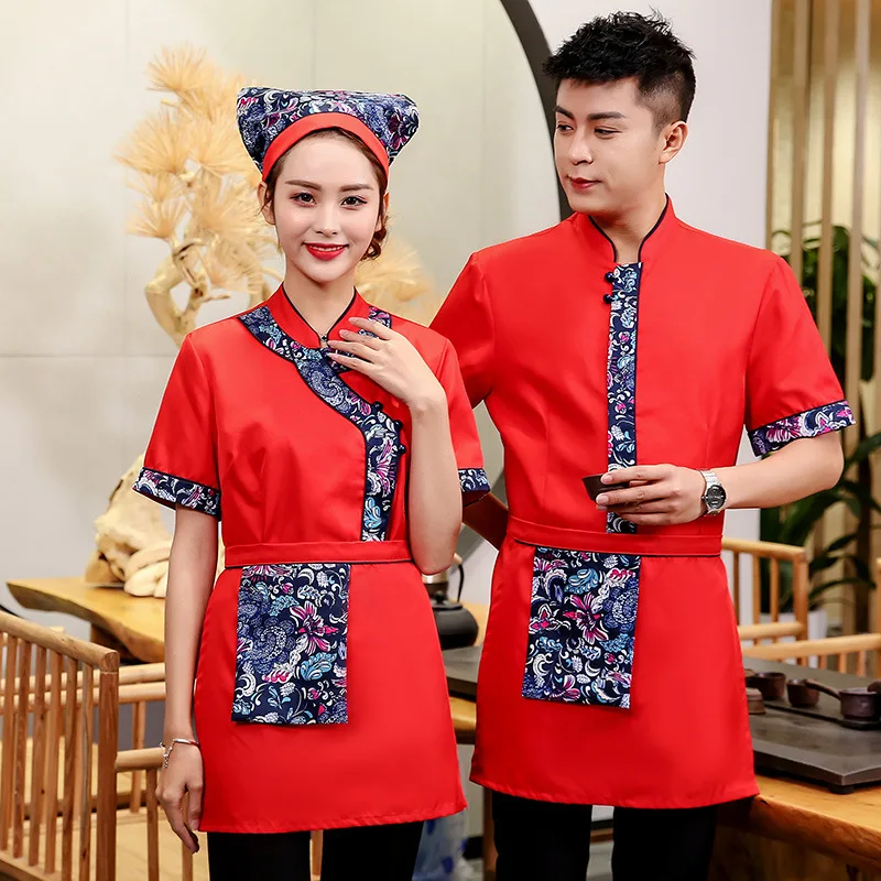 

Hotel Waitress Workwear Summer Female Restaurant Short Sleeve Staff Uniform Hotel Fast Food Shop Catering Waiter Overalls H2190