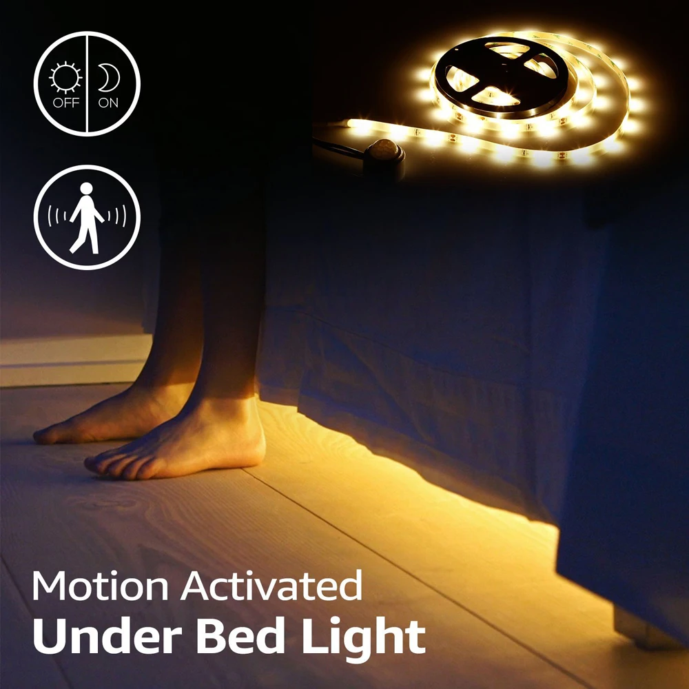 

LED Cabinet Lights Motion Sensor LED Strip Lights Bed Light Dusk to Dawn Night PIR Sensor Tape Lamp for Stair Ceilling Kitchen
