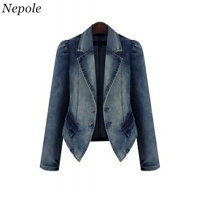 

Nepole Modis Zipper Placket Pockets Jacket Casual Slim Cool Girl Outwear Top 2019 Spring Sutumn New Fashion Denim Coat 80096