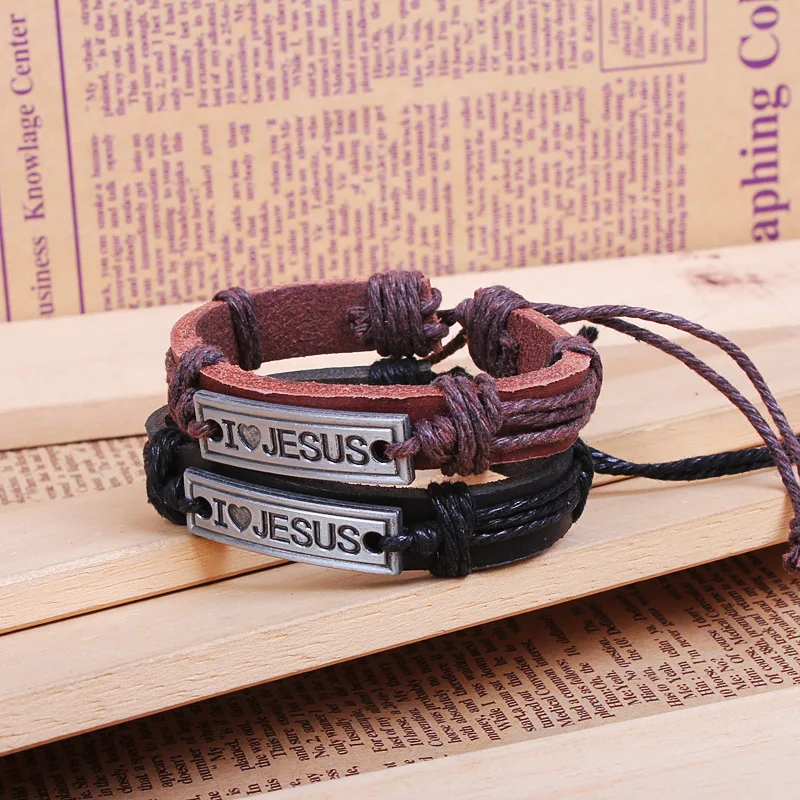 Jesus Christianity Cowhide Handmade Braided Leather Bracelets Bileklik Pulseira Masculina 2018 Bangles Jewelry for Men And Women