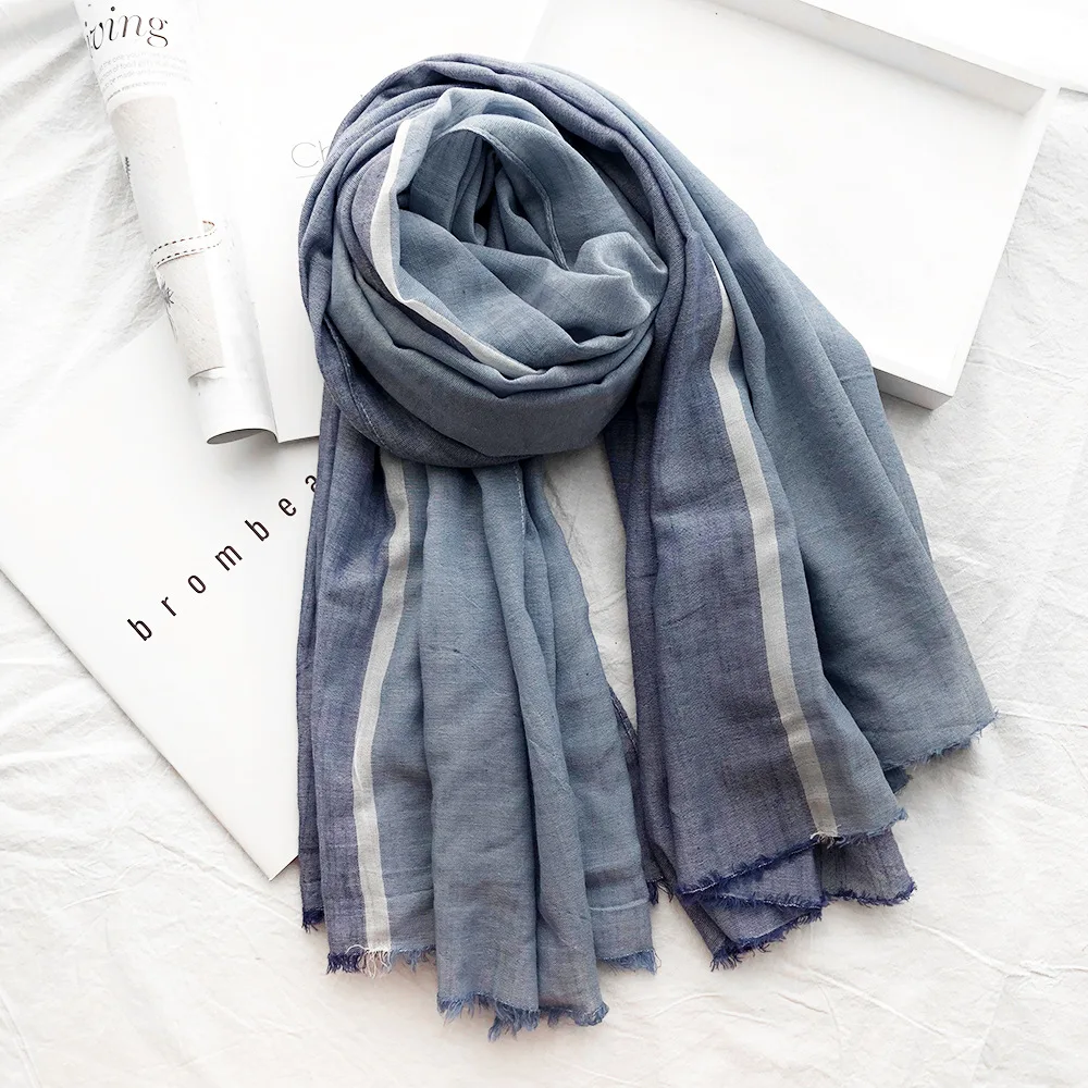 Зимний шарф в японском стиле унисекс, модный мужской шарф из хлопка, длинные мягкие женские шарфы в синюю полоску, шаль
