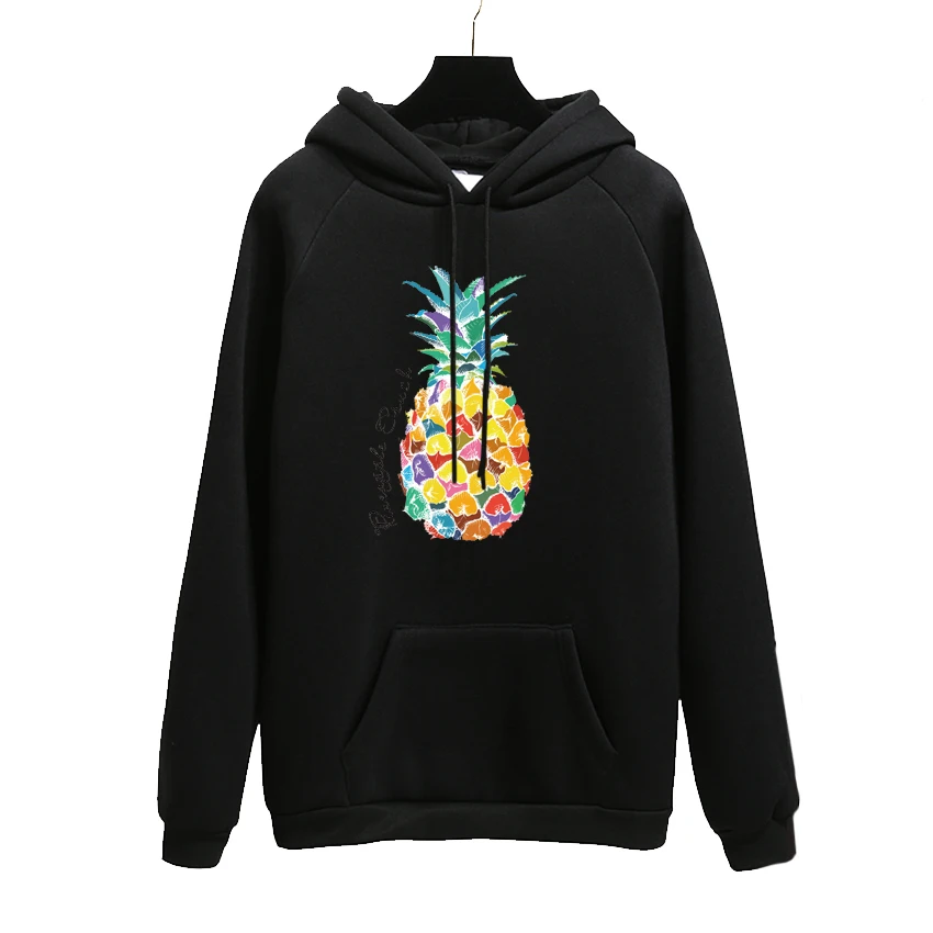 

2018 Autumn Winter Fashion Pineapple Harajuku Office Lady Pullover Black Hoodies Women Thick Loose Moletom Feminino Clothes