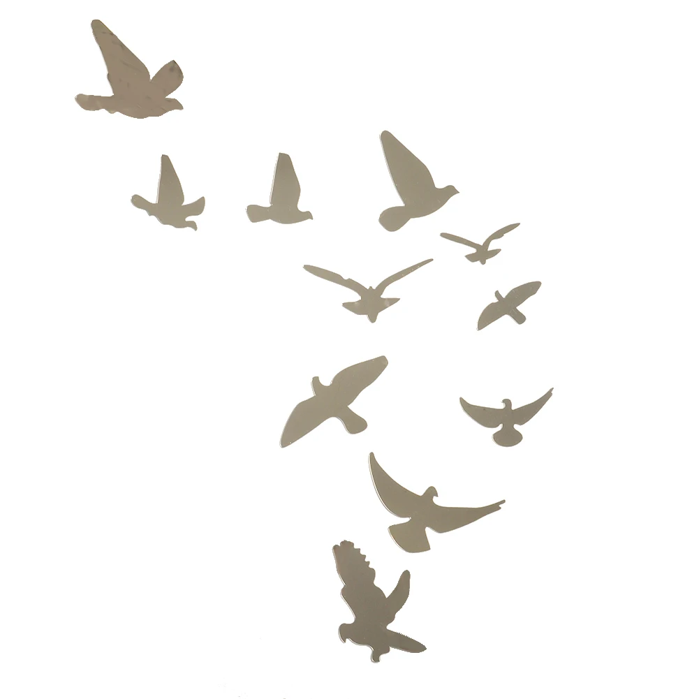 silver acrylic birds design mirror effect mural wall sticker decal artistic modern decoration craft high quality