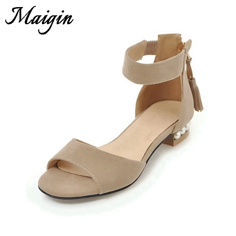 Maigin Low Heel Sandals Women 2018 New Fashion Fringe Summer Shoes Peep Toe Female Casual Shoes Women Footwear Ladies Sandals