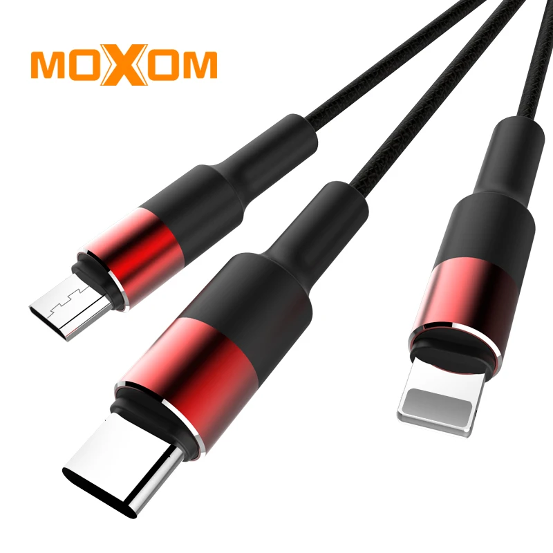 

MOXOM 3in1 2m 3m USB Cable for iPhone X 8 7 6 Cable Micro USB Type C Cable for Samsung S9 S8 Fast Charging Cable 3A Charger Cord