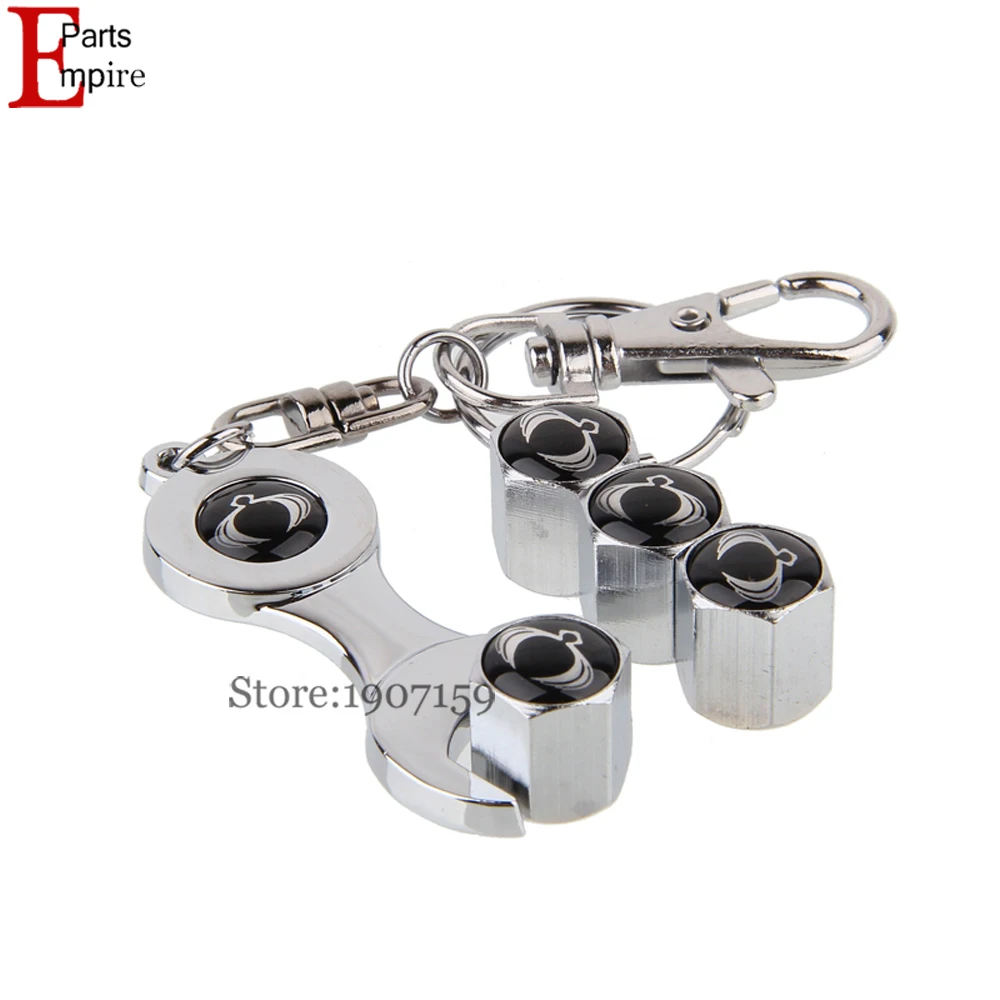 

4Pcs/set Stainless Steel Car Anti-theft Wheel Tire Valve Stems Caps With Mini Wrench Keychain For Ssangyong Kyron Chairman Logo