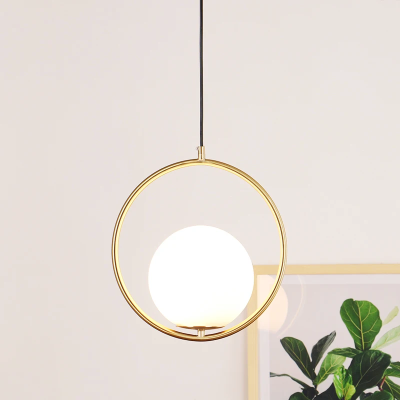 

Simple Metal glass ball Pendant Lights creative geometric line lamp bedside restaurant circle lampshade Fixture decoration light