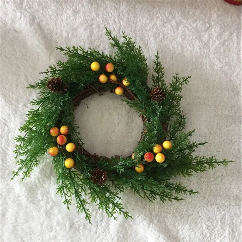 Flone 25cm Christmas Leaf Rattan Flower Ring Simulation Wreath Dry Wreath Christmas Home Door Hanging Decor Flower Wreath (2)